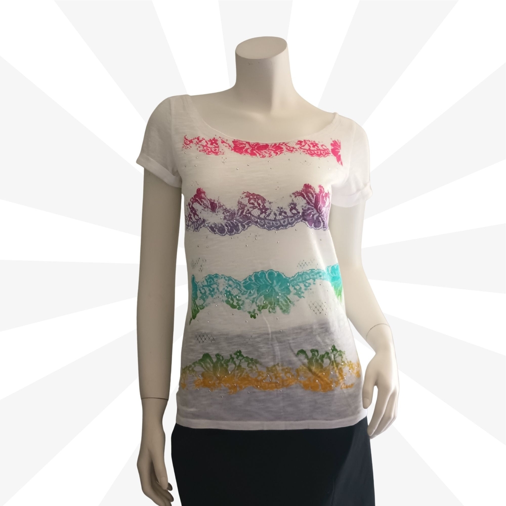 Aeropostale T-Shirt Size S Scoop Neck Short Sleeve Pullover Printed Stretchy
